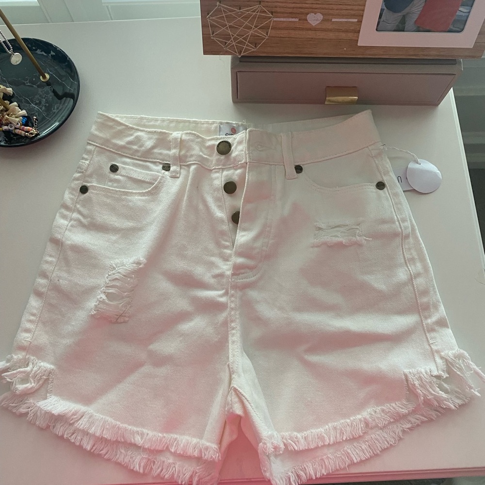 White jean shorts
